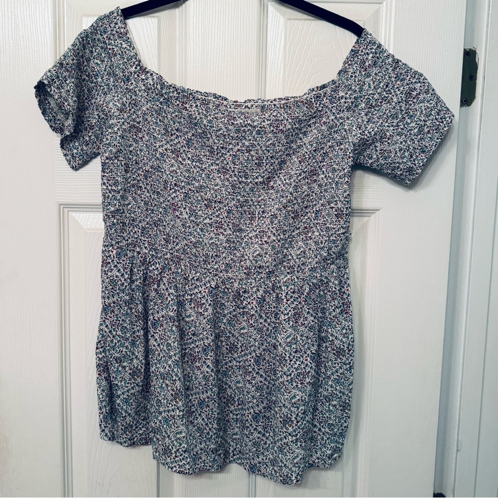 Floral Off-Shoulder Smocked Women's Top